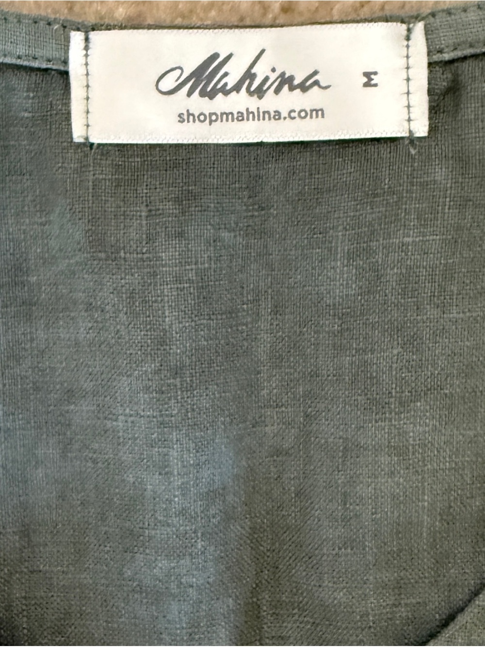Mahina 100% Linen Tank Top M Sage Green Ruched Front Drawstring Italian Linen - Picture 3 of 9
